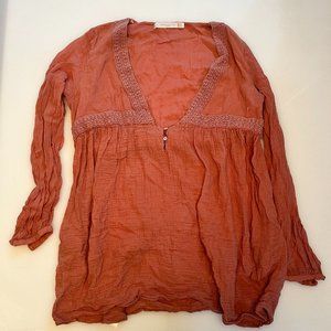 Zara Trafaluc Collection Rose Colored Long Sleeve Peasant Shirt